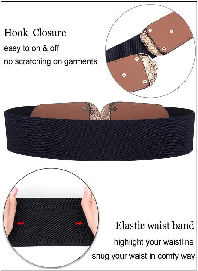 ALAIX Women's Wide Elastic Belt Gold Buckle Dress Belt Stretchy Waistband Waist Belt Cinch Belts for Women - Image 3